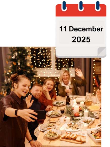 Picture of a Christmas Party with a calendar icon reading 11 December 2025 above it.
