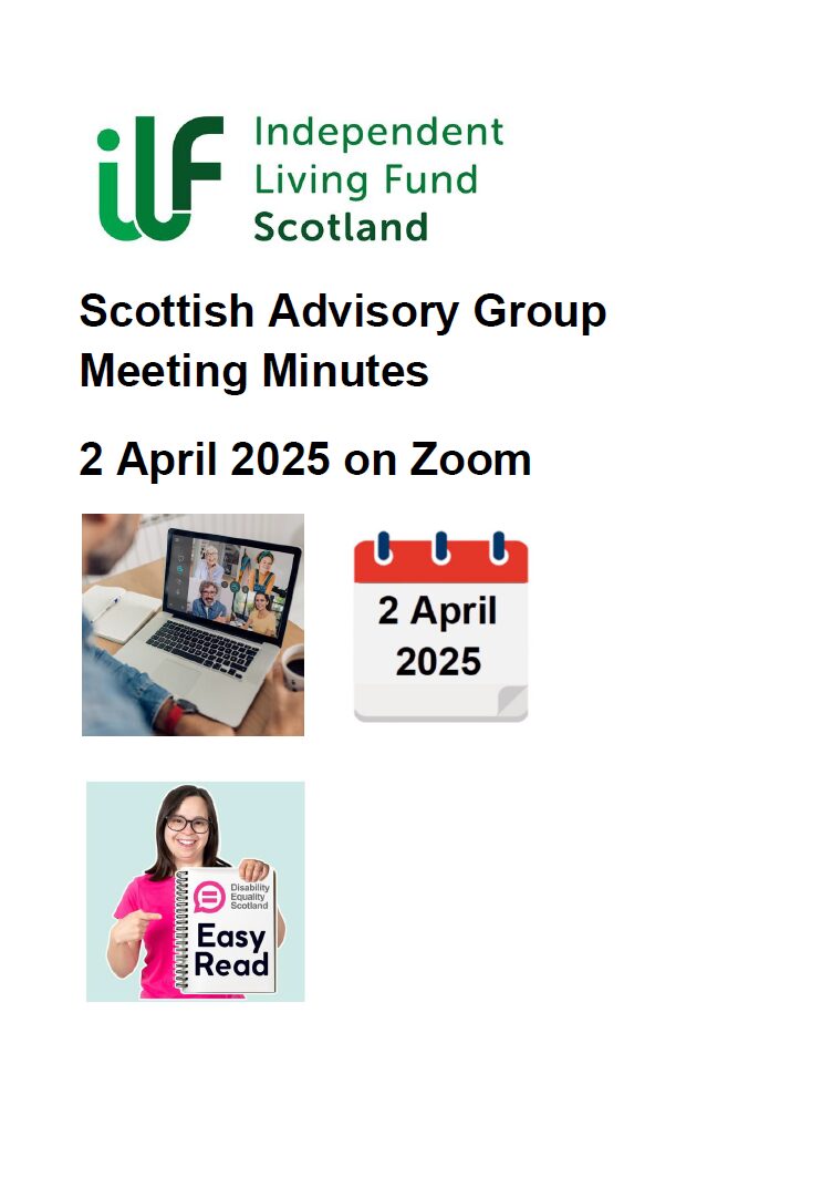 Front page of the 2 April 2025 Scottish Advisory Group Meeting Minutes Easy Read
