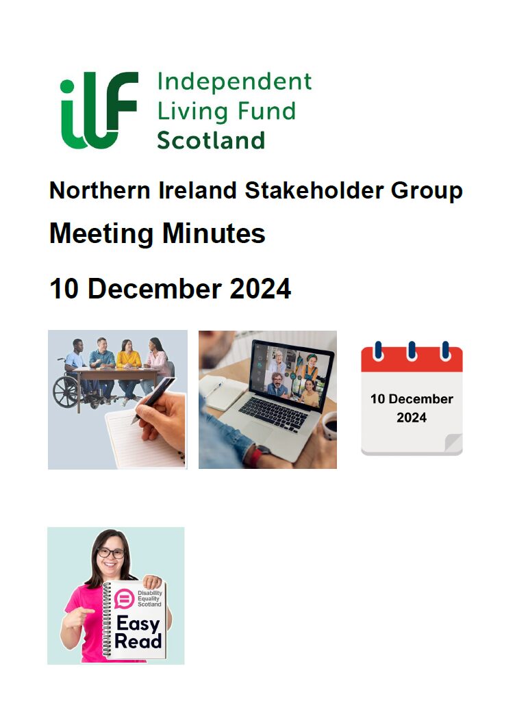 Front page of the Northern Ireland Stakeholder Group Minutes in Easy Read from December 2024.