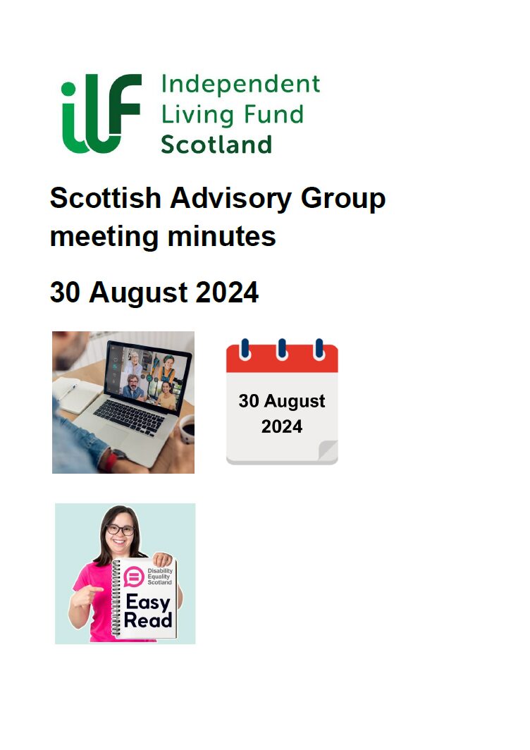 Front page of the Scottish Advisory Group Meeting Minutes Easy Read August 2024