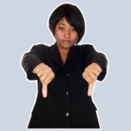 Lady in a suit with both thumbs down