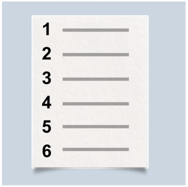 List or agenda numbered one to six.
