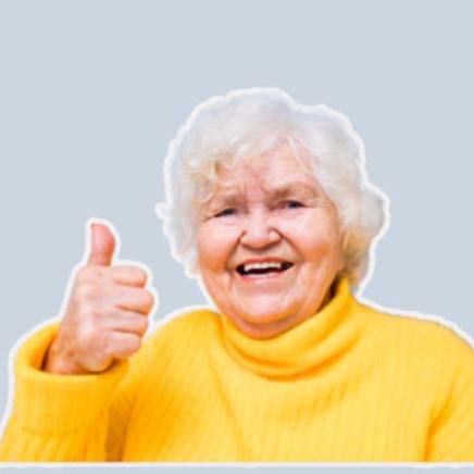 Little old lady in yellow with thumbs up