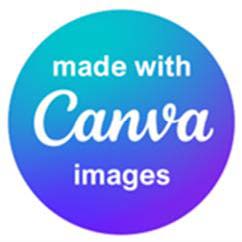 An icon of a blue circle that reads made with Canva images.