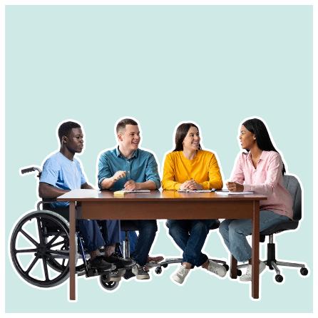 A group of people meeting around a table.