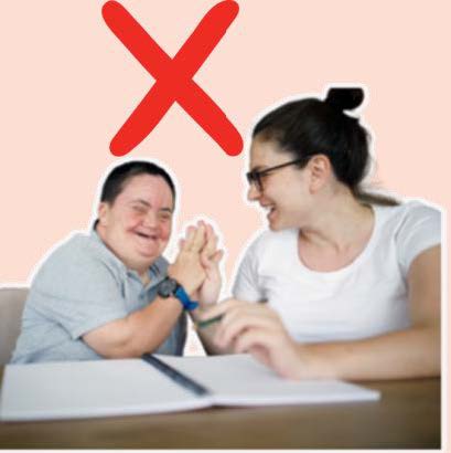 A women touching hands with a social worker with a red cross above them.