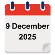 Calendar Icon showing 9 December 2025.