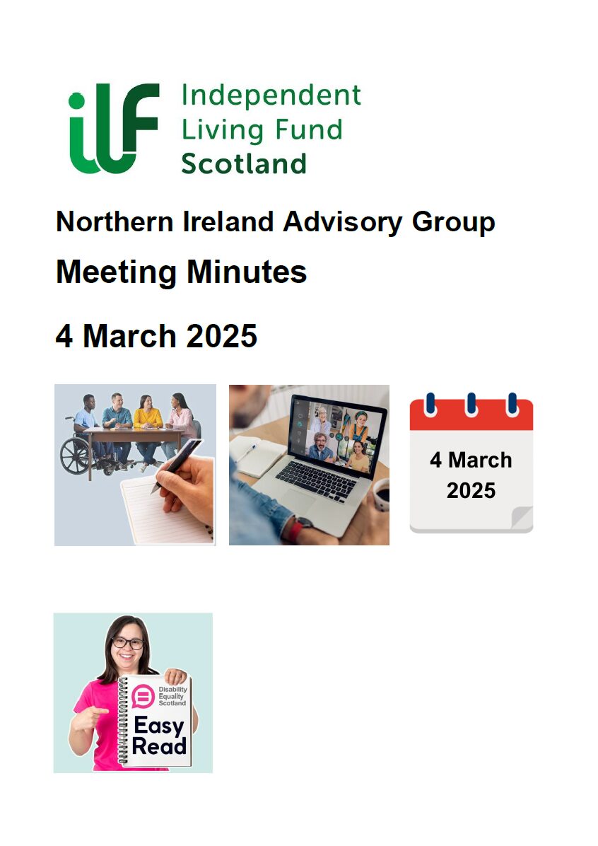 Front page of NI Advisory Group Meeting Minutes March 2025 Easy Read