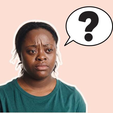 A woman is sad. She has a speech bubble above her head with a question mark in it.